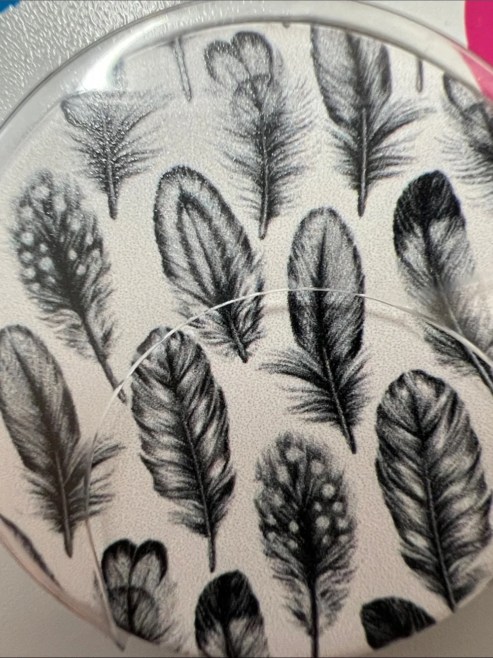 PopSocket PopTop Phone Grip with Black Feather Pattern